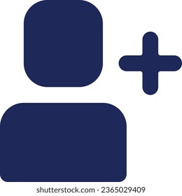 Añadir un icono de usuario de glifo negro ui. Amistad de redes sociales. Comunicación en línea. Diseño de interfaz de usuario. Símbolo de silueta en el espacio blanco. Pictograma sólido para web, móvil. Ilustración vectorial aislada