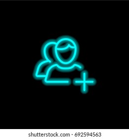 Add user blue glowing neon ui ux icon. Glowing sign logo vector