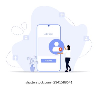 Add user concept illustration. Suitable for landing page, ui, web, app intro card, editorial, flyer, and banner.