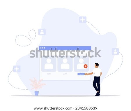 Add user concept illustration. Suitable for landing page, ui, web, app intro card, editorial, flyer, and banner.