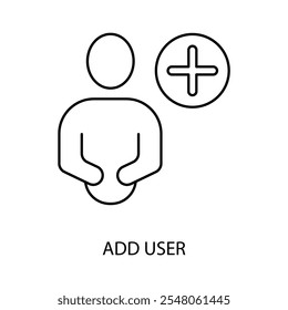 Agregar icono de línea de concepto de usuario. Ilustración de elemento simple. agregar diseño de símbolo de esquema de concepto de usuario.