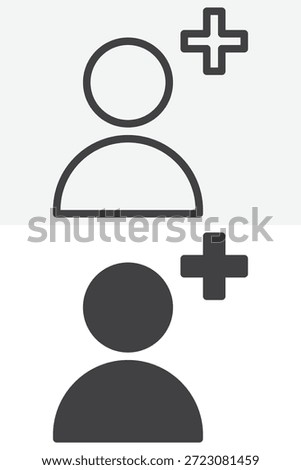 Add user different style icon set with person and plus sign. Simple line, outline and solid icon editable stroke vector sign and symbol for account creation icon.