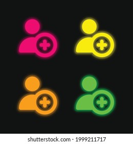 Añadir al usuario un icono de vector de neón brillante de cuatro colores