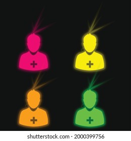 Añadir al usuario un icono de vector de neón brillante de cuatro colores