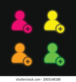 Add User four color glowing neon vector icon