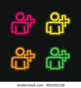 Añadir contorno dibujado por mano de usuario cuatro colores brillante icono de vector neón