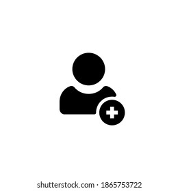 Add user icon in black. Designed for web and software interfaces. Vector on isolated white background. EPS 10