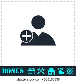 Add user icon flat. Simple vector symbol and bonus icon