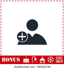 Add user icon flat. Simple vector symbol and bonus icon