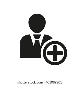 The add user icon. Add friend and avatar symbol. UI. Web. Logo. Sign. Flat design. App. Stock vector