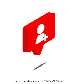 add user icon isolated on white background. 3d isometric vector. Social media like vector icon. Web Design Graphic. Notification Icon.
