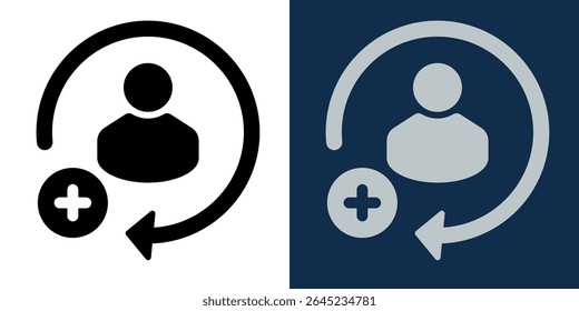 Ícone Adicionar Usuário. Perfil de tema claro e escuro Adicionar Símbolo com seta circular, Design de vetor plano para IU, UX, Interfaces Web, Apps, Mídia social, Moderno Ilustração de Estilo Mínimo