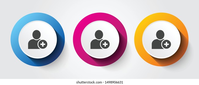 Add User icon on three colorful buttons.
