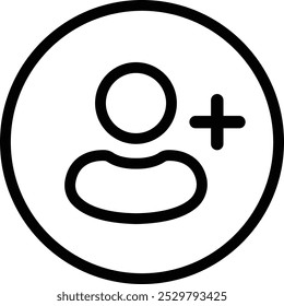Add user icon. Person profile avatar with plus, add account symbol. Line vector for applications and communication with isolated on transparent background. Social media concepts.