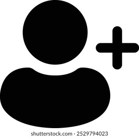 Add user icon. Person profile avatar with plus, add account symbol. Flat vector for applications and communication with isolated on transparent background. Social media concepts.