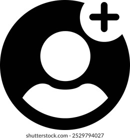 Agregar icono de usuario. Perfil de la persona avatar con plus, añadir símbolo de Cuenta. Vector plano para aplicaciones y comunicación con aislado sobre fondo transparente. Conceptos de redes sociales.