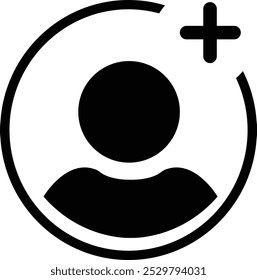 Add user icon. Person profile avatar with plus, add account symbol. Flat vector for applications and communication with isolated on transparent background. Social media concepts.