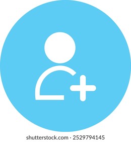 Agregar icono de usuario. Perfil de la persona avatar con plus, añadir símbolo de Cuenta. Vector azul plano para aplicaciones y comunicación con aislado sobre fondo transparente. Conceptos de redes sociales.