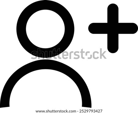 Add user icon. Person profile avatar with plus, add account symbol. Line vector for applications and communication with isolated on transparent background. Social media concepts.