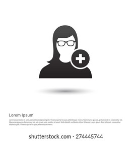 Add user icon, pictogram icon on gray background. 