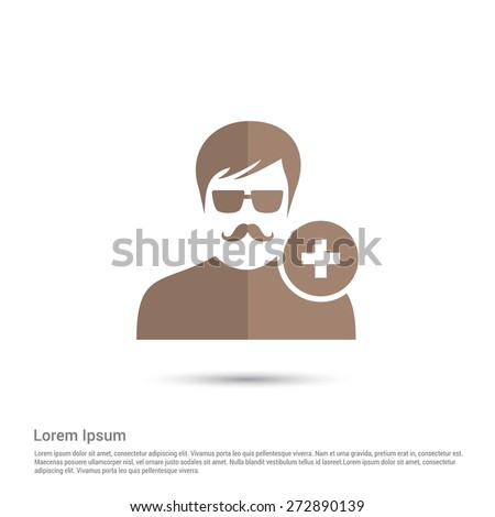 Add user icon, pictogram icon on gray background. Simple flat metro design style. half shade cut icon. Flat design style. Vector illustration