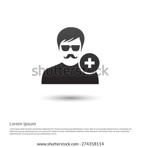 Add user icon, pictogram icon on gray background.