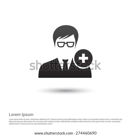 Add user icon, pictogram icon on gray background.
