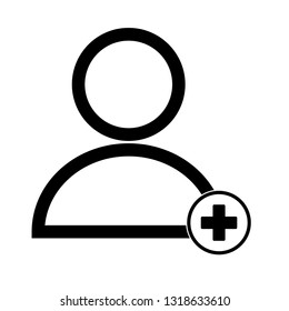 Add User icon. Profile Avatar sign. plus user icon.  Black vector
