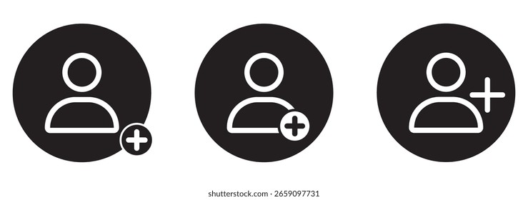 Agregar conjunto de iconos de usuario. agregar iconos lineales de símbolos de Cuenta. Avatar de perfil de persona con Ilustración vectorial plus.