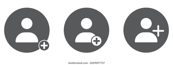Adicionar conjunto de ícones de usuário. adicionar ícones lineares de símbolo de conta. Avatar de perfil de pessoa com ilustração vetorial plus.