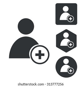 Add user icon set, monochrome, isolated on white