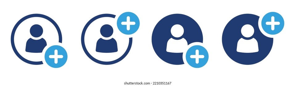 Add user icon set. Person profile avatar with plus, add account symbol. Vector illustration.