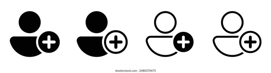 Agregar conjunto de iconos de usuario. Avatar del perfil de la persona con más, añadir símbolo de Cuenta. Ilustración de icono de Vector