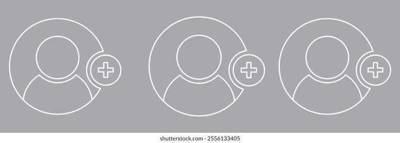 Add user icon set. Person profile avatar with plus, add account symbol. Vector flat illustration