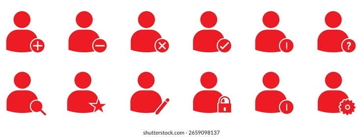 Add user icon set. Person profile avatar with plus, add account symbol. Vector flat illustration 