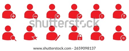 Add user icon set. Person profile avatar with plus, add account symbol. Vector flat illustration 