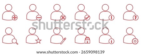 Add user icon set. Person profile avatar with plus, add account symbol. Vector flat illustration 