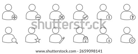 Add user icon set. Person profile avatar with plus, add account symbol. Vector flat illustration 