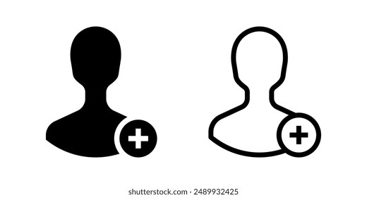 Add User icon set. User profile with plus sign. Flat illustration of vector icon on white background