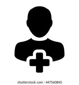 Add user icon vector male person profile avatar with plus symbol in flat color glyph pictogram illustration