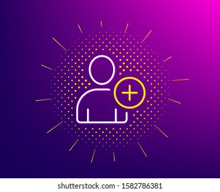 Add User line icon. Halftone pattern. Profile Avatar sign. Person silhouette symbol. Gradient background. Add User line icon. Yellow halftone pattern. Vector
