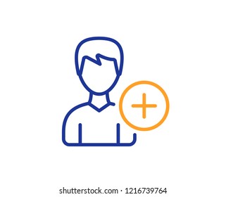 Add User line icon. Profile Avatar sign. Male Person silhouette symbol. Colorful outline concept. Blue and orange thin line color icon. Add Person Vector