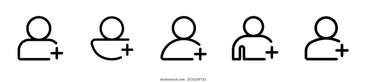 Add user lined vector icon designs set. Add user icon