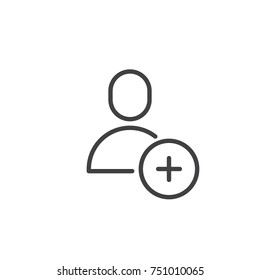 Add User Male Line Icon, Outline Vector Sign, Linear Style Pictogram Isolated On White. Member With Plus Symbol, Logo Illustration. Editable Stroke