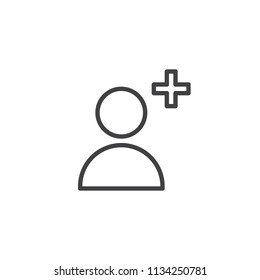 Add User outline icon. linear style sign for mobile concept and web design. Follower user simple line vector icon. Profile Avatar plus symbol, logo illustration. Pixel perfect vector graphics