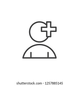 Add user outline icon. linear style sign for mobile concept and web design. User avatar plus simple line vector icon. Symbol, logo illustration. Pixel perfect vector graphics