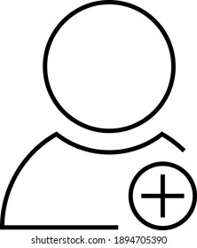Add user or person - modern thin line icon with small plus symbol in right bottom corner. Simple black outline vector illustration.