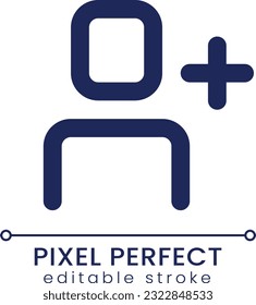 Add user pixel perfect linear ui icon. Social network friendship. Online communication. GUI, UX design. Outline isolated user interface element for app and web. Editable stroke. Poppins font used