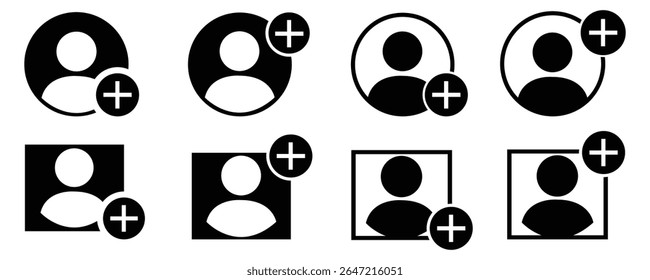 Add user profile icon, Add new user icon, Add user icon set, Person profile avatar with plus
