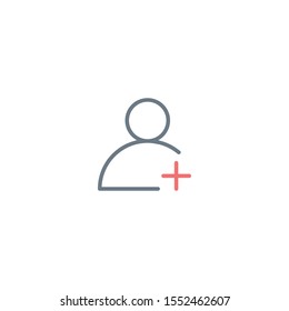Add user profile line icon, outline pictogram. Member with plus symbol. Editable stroke. Stock Vector illustration isolated on white background.